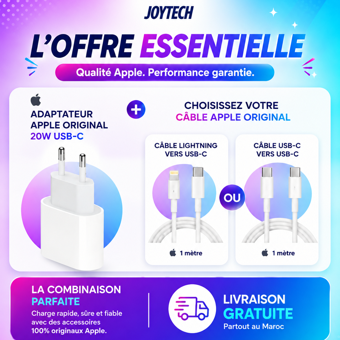Adaptateur Apple Original 20W + Câble au choix